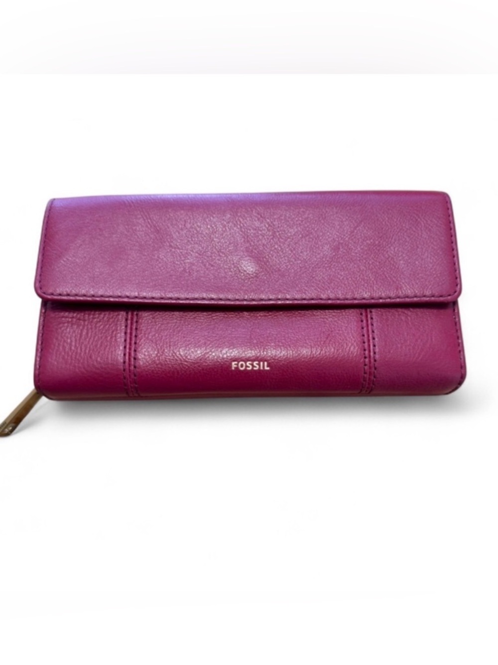 NWOT Fossil Pebbled Leather Burgundy Continental Trifold Wallet